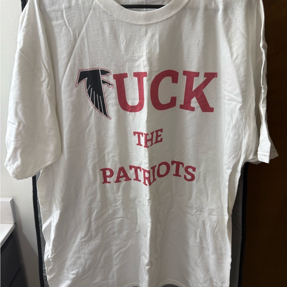 F*** the Patriots Fruit of the Loom White Tee with Red and Black Design